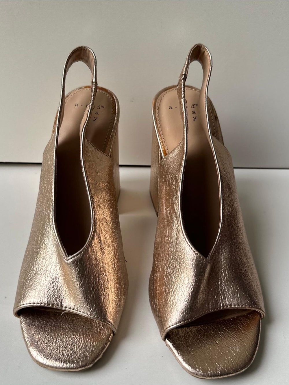A New Day Women's Metallic Gold Slingback Block Heels — Size 8